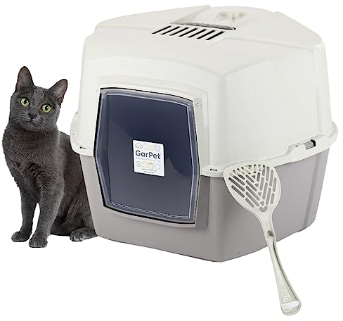 GarPet XXL Jumbo Eck Katzentoilette Katzenklo Ecke mit Deckel Große Ecktoilette Katzen Haubentoilette WC Filter Schaufel