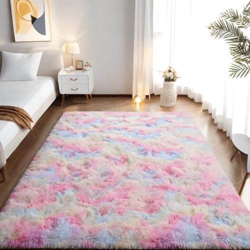 linyingdian Hochflor Teppich wohnzimmerteppich Langflor - Teppiche für Wohnzimmer flauschig Shaggy Schlafzimmer Bettvorleger Outdoor Carpet. (Regenbogenfarben, 160x230cm)
