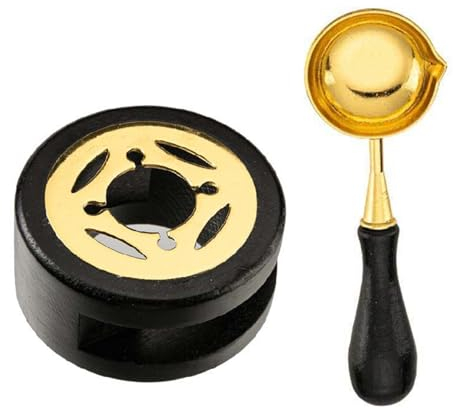 Wachssiegelwärmer Schmelzset,Siegelwachs-Ofen-Werkzeug,Wachsheiztopf mit Schmelzlöffel,Siegelwachs Siegelwärmer,Wachssiegel Kit,Wachserwärmer Wachssiegel Wärmer für DIY Hochzeit Einladung(Schwarz）