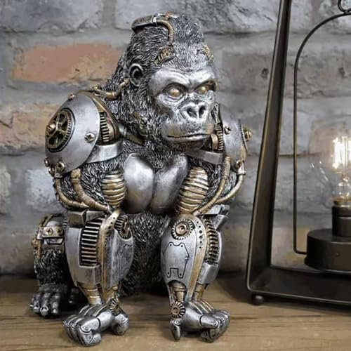 Gorilla-Statue und geschnitzte Skulptur, mechanischer Punk-Stil, Gorilla-Tier-Steampunk, moderne Heimdekoration, Kunstharz für Couchtisch, Wohnzimmer, Eingang, Regaldekor (Gorilla)