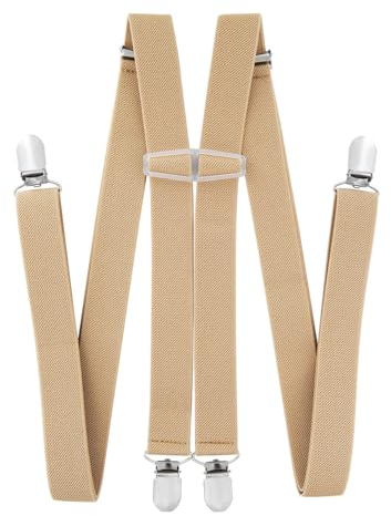 axy Hosenträger für Herren breit 2,5 cm in H-Form mit 4 Hosenträger Clips extra stark längenverstellbar (Beige)