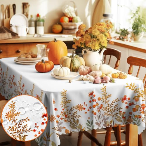 Tischdecke Outdoor Abwaschbar, Gartentischdecke Wetterfest Abwischbare Tischdecke Draußen Rechteckig 110 x 140 cm, Herbst Floral Tischtuch Wasserdicht Tischdecken für küche Esszimmer Erntedankfest