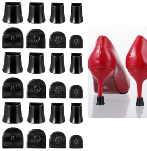 Heel Cap Protectors for High Heel Shoes | U Shape 4 Sizes Black 12Pairs | Anti-Slip Noise Reducing Stiletto Heel Protector Replacement, Heel Protectors Tip Covers for Stiletto and Pumps Tips