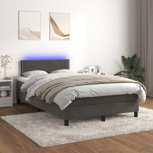 Cozynest Doppelbett Polsterbett Bett Bettrahmen Bettgestell Lattenrost Hotelbett Schlafzimmerbett Boxspringbett mit Matratze & LED Dunkelgrau 120x200 cm Samt