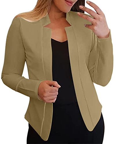 Blazer Giacca da donna UK elegante senza colletto Blazer Suit aperto davanti casual Business Office Cardigan a maniche lunghe Cardigan su misura Blazer Giacche da lavoro corte Moda Solido Slim Fit