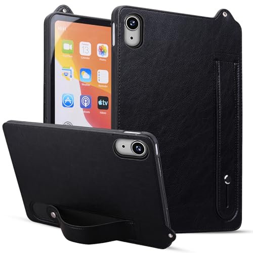 LMFULM® Hülle für Apple iPad Mini 6 (6th Gen 2021) (8,3 Zoll) Weiche TPU Schale Gummi Silikonhülle Anti Rutsch Stoßfänger Rückseitige Ständer Abdeckung Schutzhülle Retro Schwarz