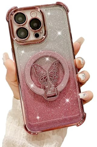 PONRFEKT Paillettes Coque pour Tecno Spark 10,Support Papillon,pour Femmes et Filles Étui Transparente Glitter Dessin électroplaquage Souple Ultra Fine Antichoc Housse,Rose