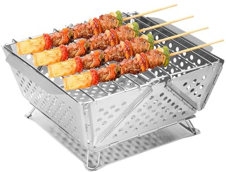 BBQ Grill - Edelstahl Grillrost | Faltbarer tragbarer Holzkohlegrill für Picknick Camping Terrasse Reisen Balkon Garten Zuhause Gewerbliche Nutzung Outdoor Grillgerät