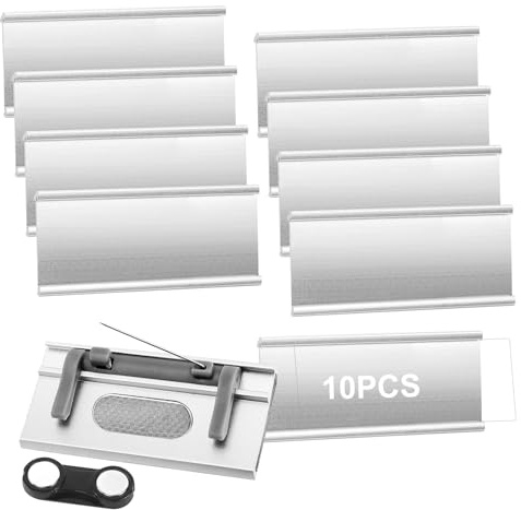 Lot de 10 badges nominatifs magnétiques en aluminium pour vêtements - Avec épingles à nourrice - Pour travail, exposition, restaurant, école