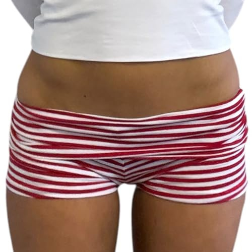 Acrawnni Y2k Mini-Shorts für Damen, niedrige Taille, faltbar, Mikro-Pyjama-Shorts, zum Ausgehen, umklappbare Hose, Pyjama-Shorts