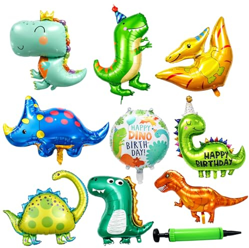 10 Set Mit 9 Dino Luftballon Und 1 Zylinder, Für Dino Party Dekoration, Dino Ballons Für Geburtstag, Jurassic Theme Feiern, Aufblasbare Dino Luftballons Für Deko