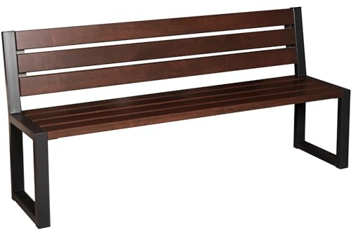 MERCURIUS Gartenbank Holz Metall 180 cm mit Lehne - Moderne Outdoor Bank - Erlenholz & Stahl - Wetterfest UV-beständig - Gartenmöbel-Sets - Gartenbank für 3 Personen - Industrial Design - Walnuss
