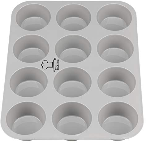 Backefix FLEXI 12er große Muffinform Silikon für 12 Muffins je 6,5cm und 3cm hoch | antihaftende Muffinformen Silikon, deutscher Standard, BPA frei | grosse Silikonform Muffins 12, spülmaschinenfest