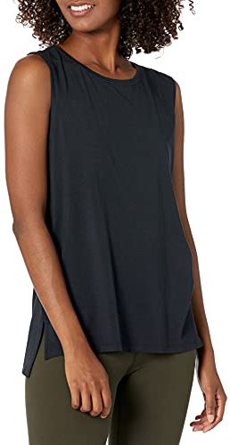 Amazon Essentials Women's Soft Pima Cotton Standard-Fit Full-Coverage Sleeveless Yoga Vest, Black, L