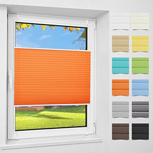 Atlaz Plissee Klemmfix ohne Bohren, 40x130cm(BxH), Orange, Plisseerollo Fensterrollo mit Klemmträger, Faltrollo Jalousie für Fenster und Tür, Blickdicht, Sichtschutz und Sonnenschutz