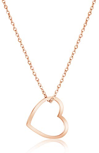 Nuoli® Herz Kette Damen Rosegold (45cm + 5cm verstellbar) Halskette mit Herzanhänger für Frauen & Mädchen, aus poliertem Edelstahl