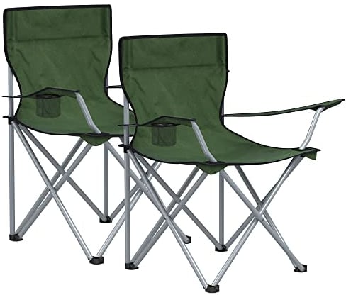 SONGMICS Camping-Klappstuhl, 2 Stück, Angelstuhl für den Außenbereich, mit Armlehne, Getränkehalter, tragbar, faltbar, Kapazität 120 kg, Camping, Garten, Angeln, Strand, Terrasse, Olivgrün GCB001C01
