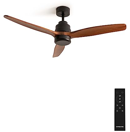 CREATE / WINDSTYLANCE/Ventilateur de plafond avec télécommande, noir pales bois foncé / 40W, silencieux, Ø132 cm, 6 vitesses, programmable, fonction été-hiver