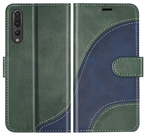 BoxTii Hülle für Huawei P20 Pro, Leder Handyhülle für Huawei P20 Pro, Ledertasche Klapphülle Schutzhülle mit Kartenfächer und Magnetverschluss, Grün