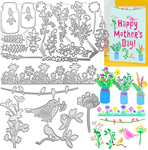 DailyTreasures 7er-Set Stanzschablonen, 20 Stück Metallschablonenformen, Multi-Form-DIY-Handwerk, Scrapbooking, Kunst-Dekor und Kartenherstellung (Vogel/Löwenzahn/Wildblume/Glas/Blume/Blatt)