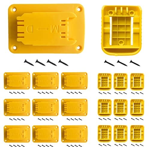 SKCMOX Tool Holders Battery Holders Mount for Dewalt 20V Battery Drill Tool Yellow 10pcs tool holders and 10 pcs battery holders