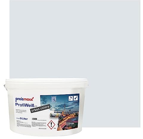 Preismaxx Profiweiß Wandfarbe lila 5L, hohe Deckkraft, Dispersionsfarbe innen, Innenwandfarbe Raumfarbe eislila deckend, Deckkraftklasse 2, matt Innenfarbe Profi Qualität
