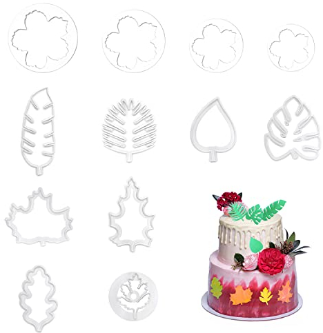 ZHIQIN 12 Piezas Cortador de Galletas Hojas Tropicales Cortadores de Hojas de Fondant Cortador de Galletas de Flores Peonía Juego de Cortadores de Galletas para Galletas y Decoración de Pasteles