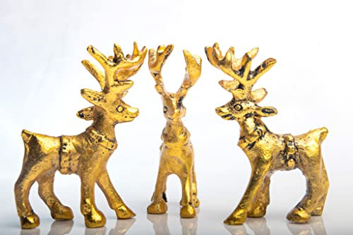Wonder Care Statuette di renne in piedi per decorazioni natalizie, decorazioni per la casa per soggiorno, decorazione da tavola natalizia e decorazione per mensole (dorato)