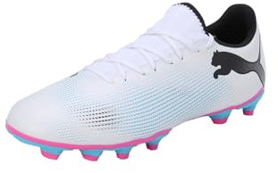 Puma Men Future 7 Play Fg/Ag Soccer Shoes, Puma White-Puma Black-Poison Pink, 45 EU