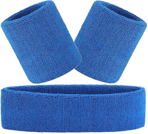 Hatstar 3-teiliges Schweißband Set | Schweißbänder für Handgelenk und Kopf | Stirnband für Damen & Herren (blau)