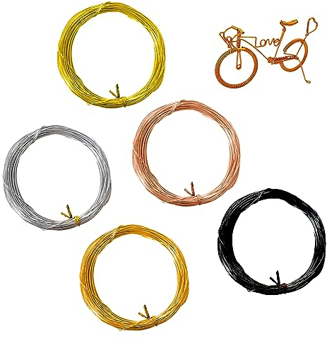 Alambre de Aluminio 1 mm, 5 Colores, 50 Metros - Plegable, Modelado, Trenzado, Metálico Fijo Agrupado, Decorativo (10 Metros por Color)