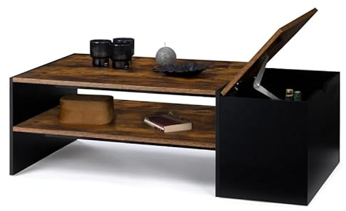 IDMarket - Table Basse Bar contemporaine rectangulaire IZIA avec Coffre Bois Effet Vieilli et Noir