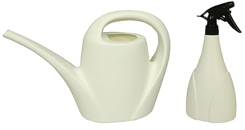 MePla - Set Gießkanne 3,0l Indoor + Sprüher 1,0l - Weiss, wetterfest aus UV-beständigem Kunststoff