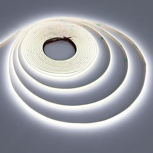 TOPAI 5V COB LED Streifen 5M Kaltweiß, Schmal 5mm Breit LED Strip 3000K Selbstklebend 400LED/M CRI>90, Nicht Wasserdicht Flexibles Schneidbar für Innenbereich Heim Küche Deko DIY