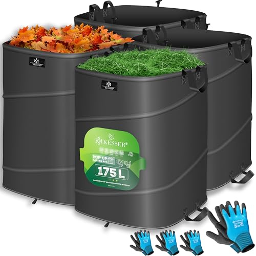 KESSER® Pop-Up-Gartensack 4x 175L Set Laubsack Gartenabfallsack inkl. Handschuhe | Selbststehend mit Griffen Stabil Robust & Faltbar | Laubsäcke Rasenschnitt Gartensäcke für Gartenabfälle Grünschnitt