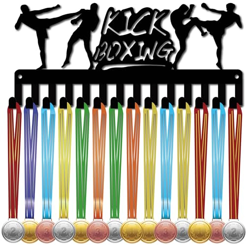 CREATCABIN Kickbox-Medaillenhalter,Medaillenaufhänger,Präsentationsständer,Schwarzes Metall,Eisen,Kleiner Kleiderbügel,Organizer,Medaillenrahmen,Wandmontage Für Auszeichnung,Kickboxen,29x13cm