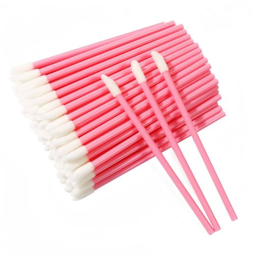Qufiiry 100 Pièces Pinceau à Lèvres, Brosse à Lèvres Applicateur, Applicateur de Rouge à Lèvres, Outils de maquillage pour les lèvres et les yeux(Rose)