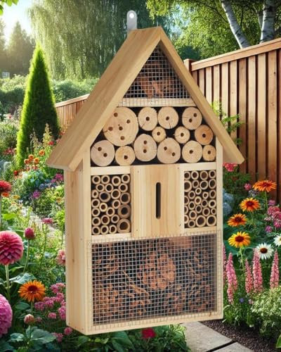 KAMACA XXL Insektenhotel - Naturholz für Wildbienen und Insektenhaus aus hochwertigem Naturholz für Wildbienen, Marienkäfer, Insekten, Schmetterlinge, Lebensraum & Nisthilfe (Natur, XXL 48 cm x 31 cm)