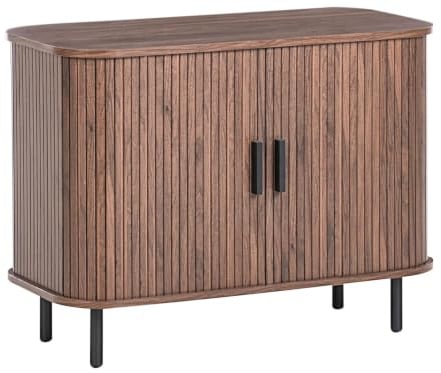 Beliani Sideboard Holzoptik Dunkelbraun 2 Schiebetüren Metallbeine schwarz Retro Bradley