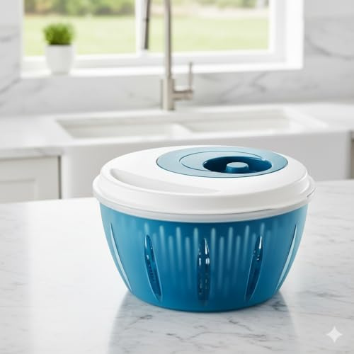 Easy-to-Use Salad Spinner shakers Large Capacity Non-Scratch Colander Dryer Spina Handle 360 Rotary Drain Rack Kitchen Cleaning Basket Washer FruitVegetable Cleaner (O Salad Spinner Blue)
