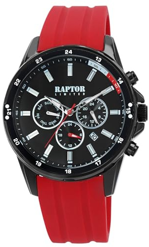 Raptor Damen Armbanduhr Analog in Rot, Gesamtlänge 23.5 cm, Silikonarmband – 3 ATM