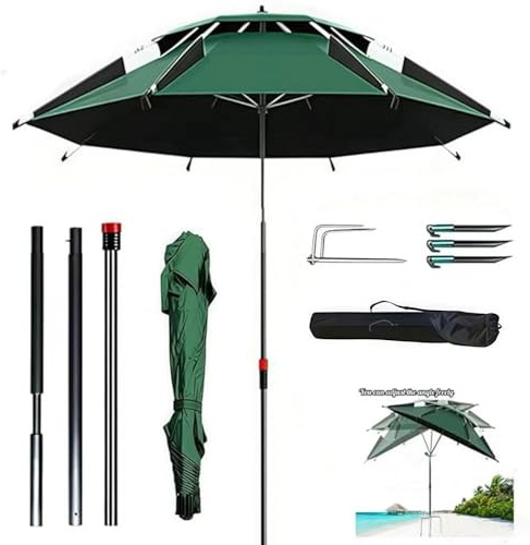 TUIBEIDAMAI Ombrellone da spiaggia con manicotto da terra, diametro 160 cm, pieghevole, con borsa per il trasporto, protezione solare UPF 50+, con picchetto, ombrellone da viaggio, per balcone