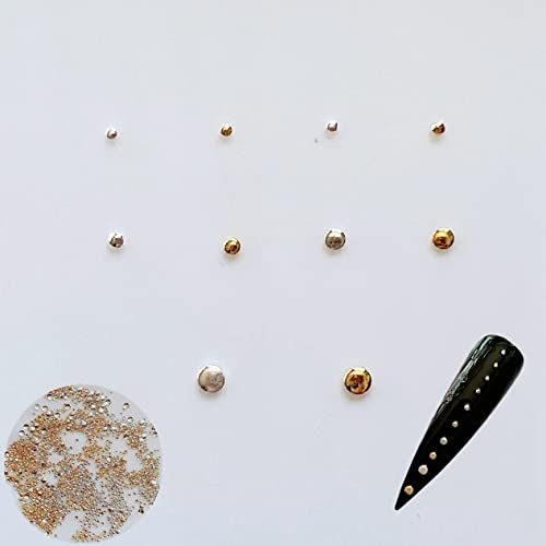 Approx.1000 st/påse nagelkonst rund metalldubb olika storlekar stift guld och silverfärg 10011