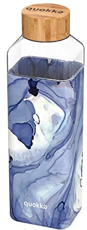 Quokka Storm Bouteille d'eau carrée en Verre sans BPA réutilisable avec Housse en Silicone et Bouchon en Bambou 700 ML