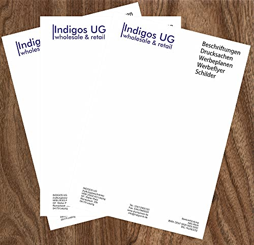INDIGOS UG® - 100 Briefpapier Classic - DIN A4-90 g/m² weiß - personalisierbar mit Logo - Business - Office - Büro - Geschäft - Firmengründung - Shop