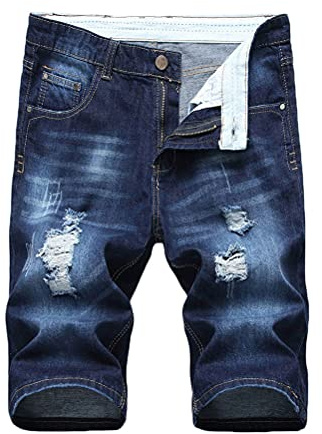 Tomwell Short en Jean Homme Pantalon Court Denim Casual Jean Déchiré Shorts Bermuda d’Eté Coupe Slim Pantalon Court Musculation Outdoor Pants avec Poches A Bleu Foncé XXL