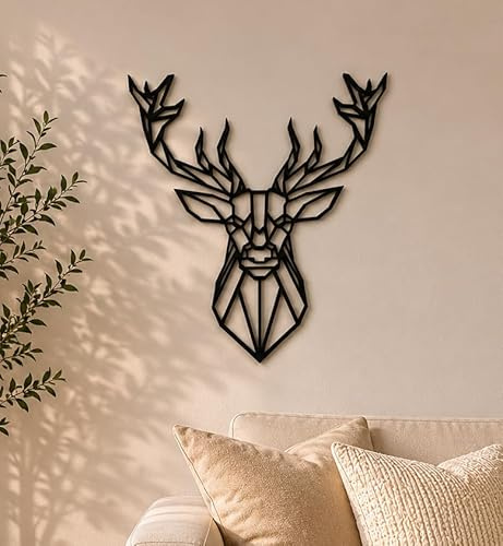 Pet-Jos GROSS Hirsch Wanddeko Holz 70-100 cm Hirschköpfe Deko Wanddekoration Geometrische Minimalistische Wandkunst Hängende Dekoration für Wohnzimmer Schlafzimmer Küche Flur Büro