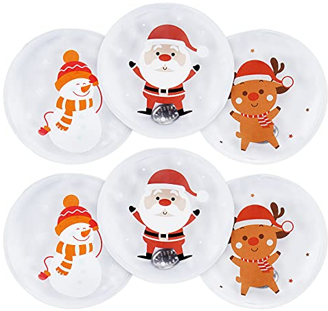 Anstore 6pcs Reusable Hand Warmers, Mini Christmas Pocket Warmer Children Finger Warmer Winter Christmas Hand Warmer for Outdoor Camping, Hiking, Mountaineering (Santa Claus/Snowman/Reindeer)