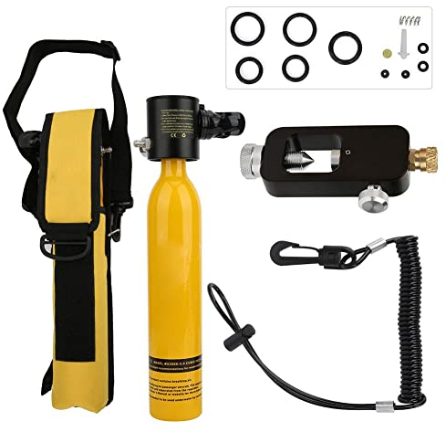 EVTSCAN Cilindro de buceo pequeño Kit de tanque de buceo, 500 ML Mini botella portátil de pony, bolso de mano, adaptador de recarga de buceo, cordón de buceo, para respaldo de suministro de emergencia