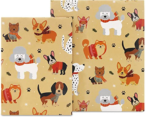 Geschenkpapier mit Hundepfote, für Weihnachten, Geburtstag, 4 gefaltete Bögen, Kraftpapier für Kinder, Jungen, Mädchen, Hund, Frau, Mann, Liebhaber, Babyparty, Party, Geschenkpapier, 76,2 x 50,8 cm